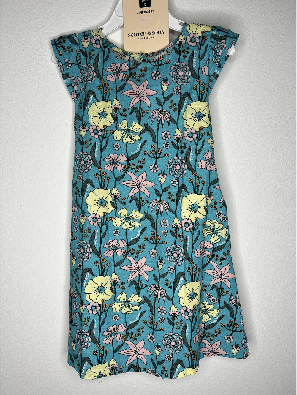 NWT Scotch & Soda Girl's Blue Floral/With Headband Dress Size 5